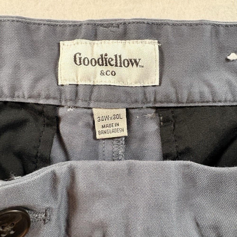 Goodfellow Men's Pleated Tapered Chino Pants Blue Gray Stretch 34x30 Preppy - Picture 4 of 6